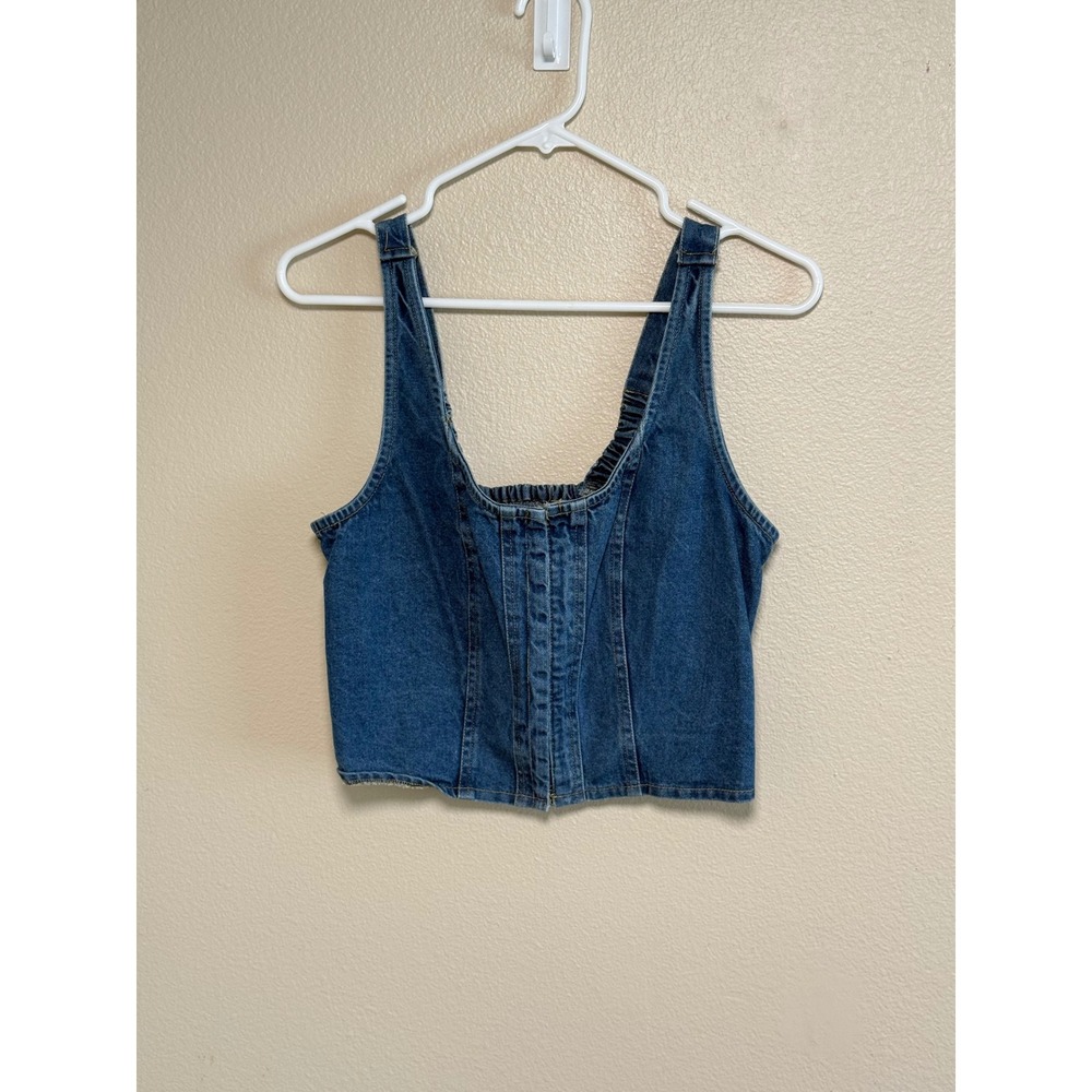 Lone Star Denim Corset Top Medium Wash Smocked Back Cotton Crop Tank Large